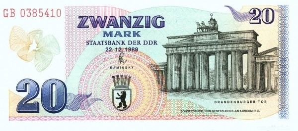 GERMAN DEMOCRATIC REPUBLIC 20 Mark 1989 Pick CS1 collectible banknote