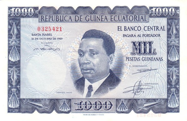 EQUATORIAL GUINEA 1000 Pesetas 1969 Pick 3 collectible banknote