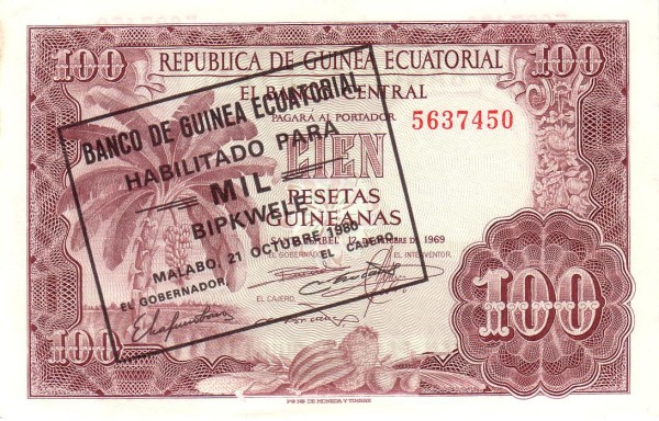 EQUATORIAL GUINEA 1000 Bipkwele 1969 Pick 18 collectible banknote