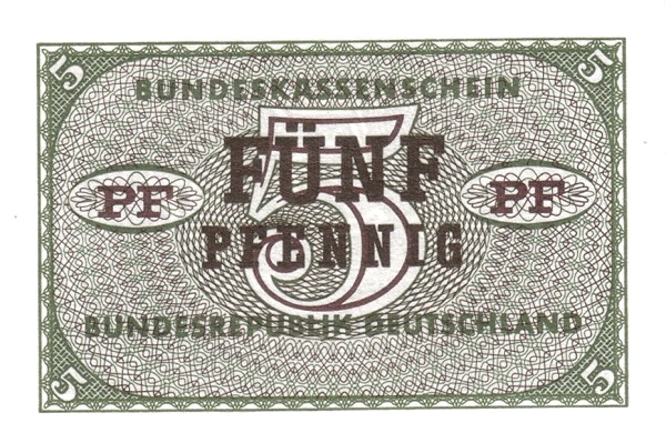 FEDERAL REPUBLIC OF GERMANY 5 Pfennig 1967 Pick 25 collectible banknote