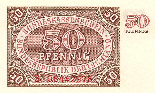 FEDERAL REPUBLIC OF GERMANY 50 Pfennig 1967 Pick 27 collectible banknote