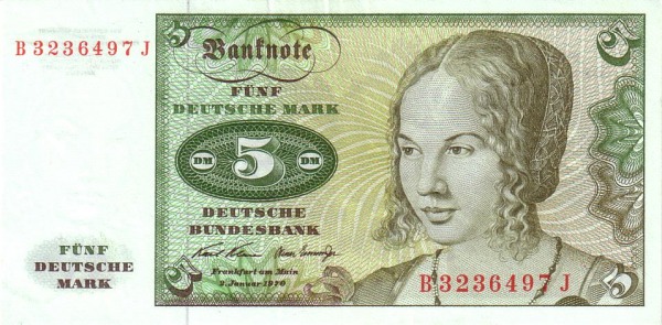 FEDERAL REPUBLIC OF GERMANY 5 Deutsche 1970 Pick 30 collectible banknote