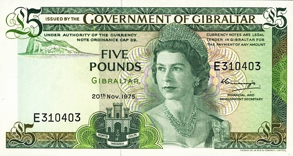 GIBRALTAR 5 Pounds 1975 Pick 21 collectible banknote
