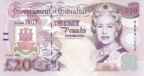 GIBRALTAR 20 Pounds 1995 Pick 27 collectible banknote
