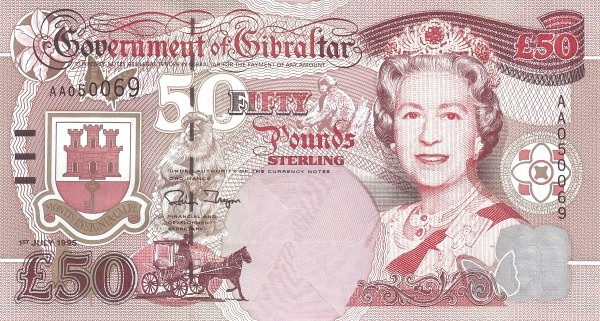 GIBRALTAR 50 Pounds 1995 Pick 28 collectible banknote