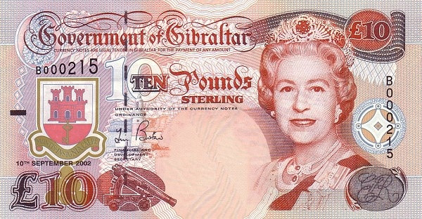GIBRALTAR 10 Pounds 2002 Pick 30 collectible banknote