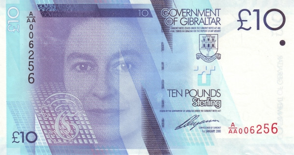 GIBRALTAR 10 Pounds 2010 Pick 36 collectible banknote