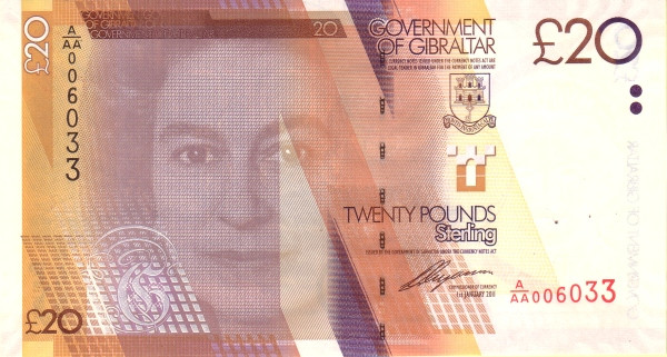 GIBRALTAR 20 Pounds 2011 Pick 37 collectible banknote