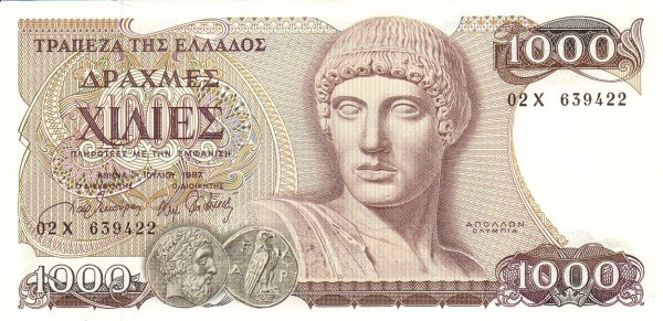 GREECE 1000 Drachmes 1987 Pick 202 collectible banknote