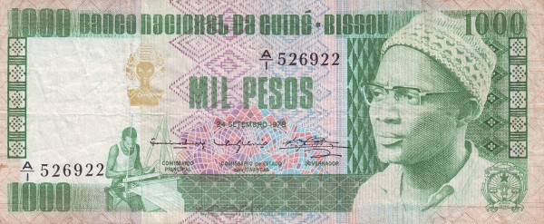 GUINEA-BISSAU 1000 Pesos 1978 Pick 8 collectible banknote