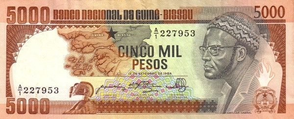 GUINEA-BISSAU 5000 Pesos 1984 Pick 9 collectible banknote