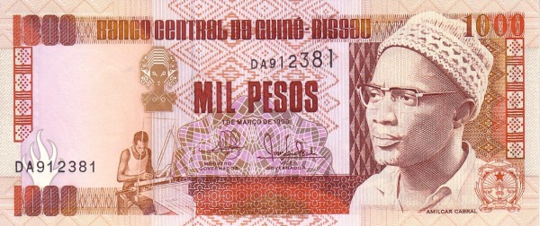 GUINEA-BISSAU 1000 Pesos 1990 Pick 13 collectible banknote