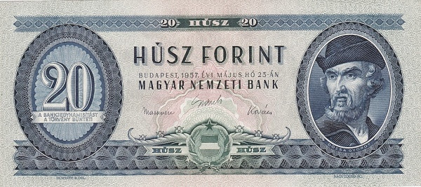 HUNGARY 20 Forint 1957 Pick 169