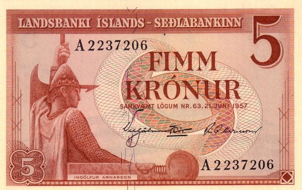 ICELAND 5 Krónur 1957 Pick 37