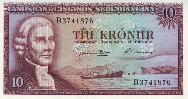ICELAND 10 Krónur 1957 Pick 38