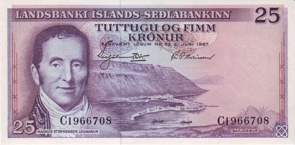ICELAND 25 Krónur 1957 Pick 39