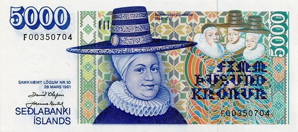 ICELAND 5000 Krónur 1961 Pick 53 collectible banknote