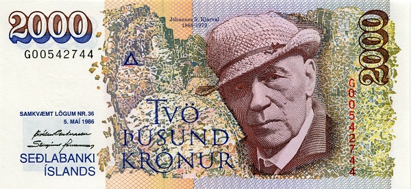 ICELAND 2000 Krónur 1986 Pick 57 collectible banknote