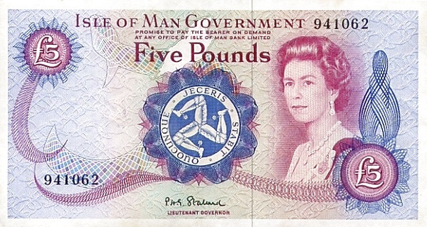 ISLE OF MAN 5 Pounds 1972 Pick 30 collectible banknote