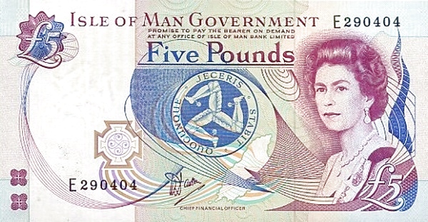 ISLE OF MAN 5 Pounds 1990 Pick 41 collectible banknote