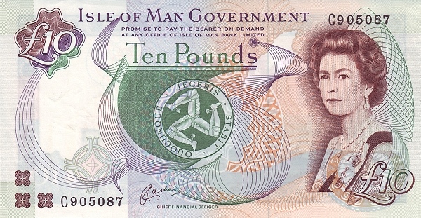 ISLE OF MAN 10 Pounds 1991 Pick 42 collectible banknote