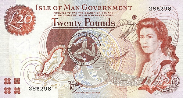 ISLE OF MAN 20 Pounds 1990 Pick 43 collectible banknote