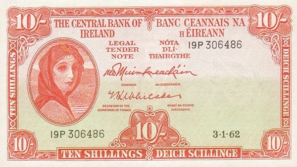 IRELAND 10 Shillings 1962 Pick 63 collectible banknote
