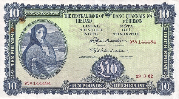 IRELAND 10 Pounds 1962 Pick 66 collectible banknote