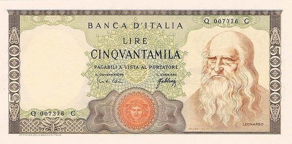ITALY 50000 Lire 1967 Pick 99 collectible banknote
