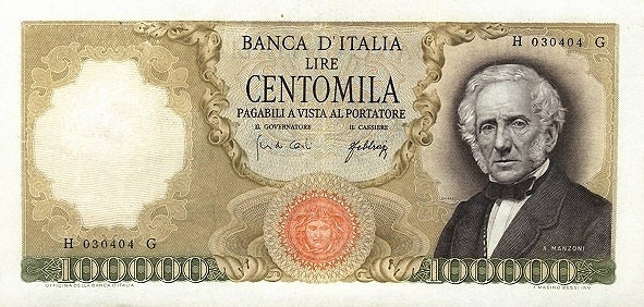 ITALY 100000 Lire 1967 Pick 100