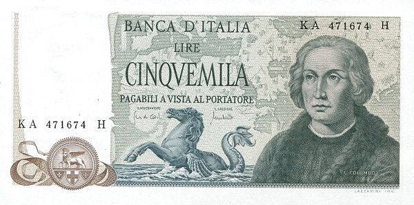 ITALY 5000 Lire 1971 Pick 102