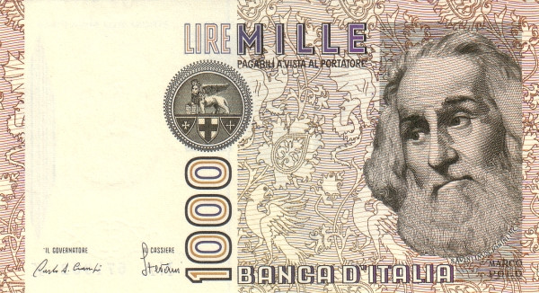 ITALY 1000 Lire 1982 Pick 109 collectible banknote