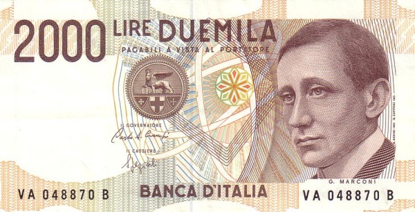 ITALY 2000 Lire 1990 Pick 115 collectible banknote
