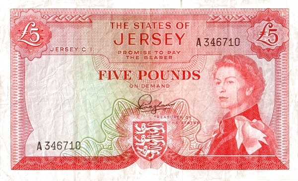 JERSEY 5 Pounds 1963 Pick 9 collectible banknote