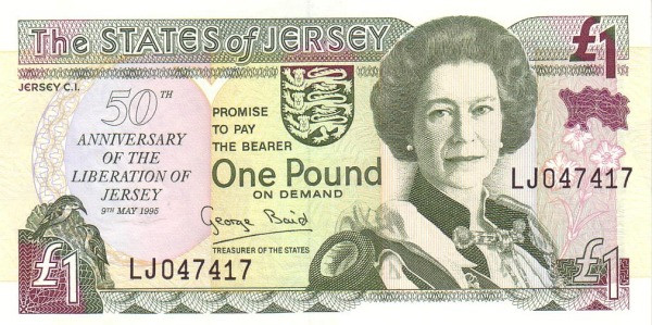 JERSEY 1 Pound 1995 Pick 25 collectible banknote
