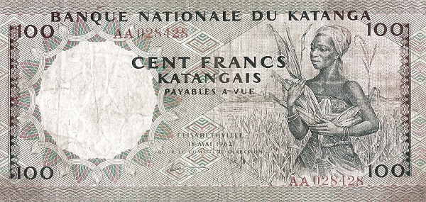 KATANGA 100 Francs 1962 Pick 12
