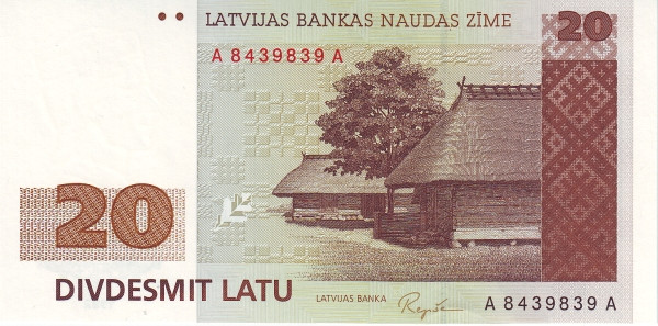 LATVIA 20 Latu 1992 Pick 45 collectible banknote