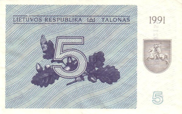 LITHUANIA 5 Talonas 1991 Pick 34 collectible banknote