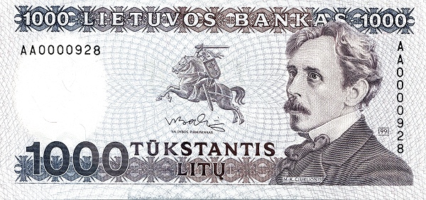 LITHUANIA 1000 Lit 1991 Pick 52 collectible banknote