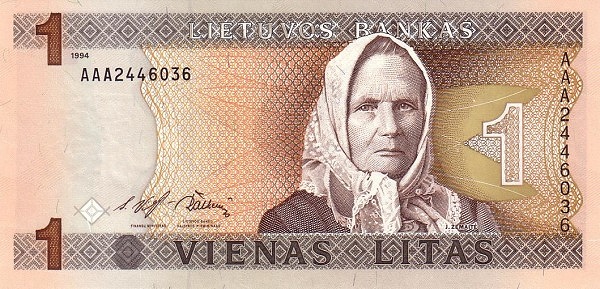 LITHUANIA 1 Litas 1994 Pick 53 collectible banknote