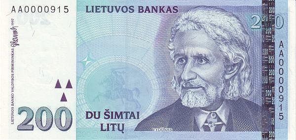LITHUANIA 200 Lit 1997 Pick 63 collectible banknote