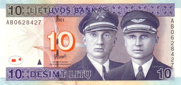 LITHUANIA 10 Lit 2001 Pick 65 collectible banknote