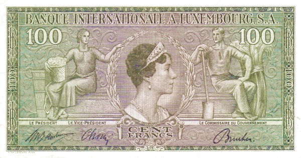 LUXEMBOURG 100 Francs 1956 Pick 13