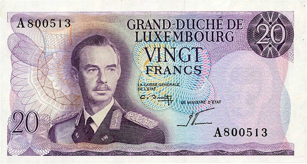 LUXEMBOURG 20 Francs 1966 Pick 54 collectible banknote