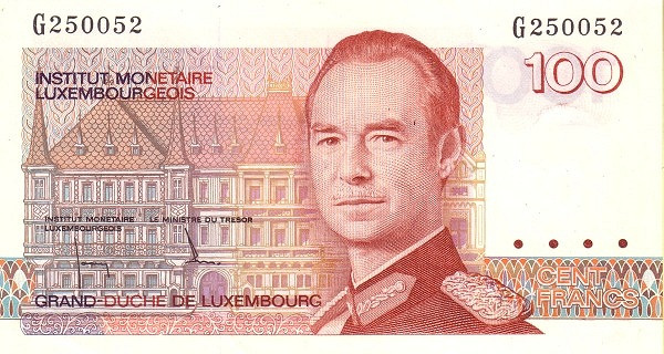 LUXEMBOURG 100 Francs 1986 Pick 58 collectible banknote