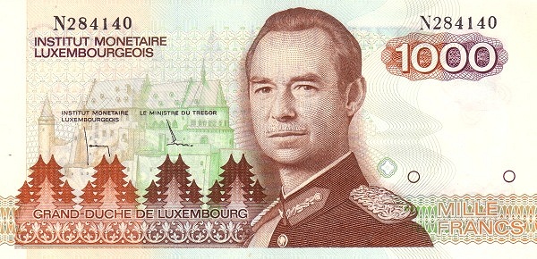 LUXEMBOURG 1000 Francs 1985 Pick 59 collectible banknote