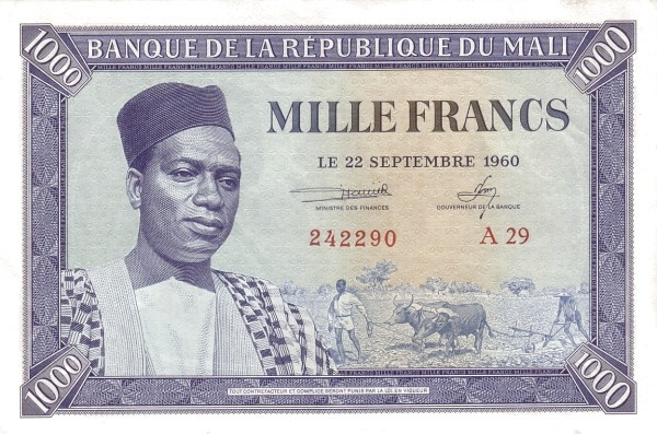 MALI 1000 Francs 1960 Pick 4 collectible banknote