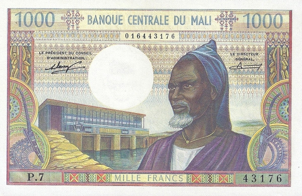 MALI 1000 Francs 1970 Pick 13 collectible banknote