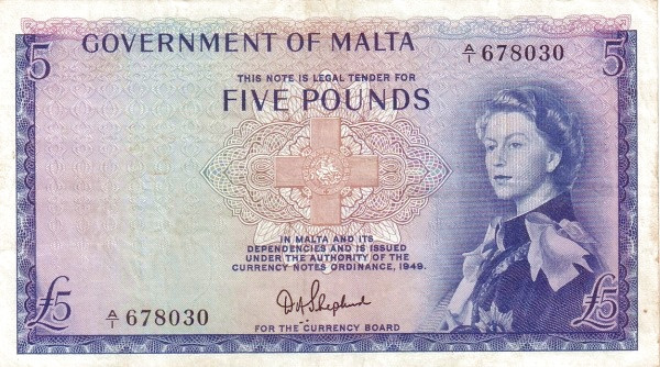 MALTA 5 Pounds 1961 Pick 27