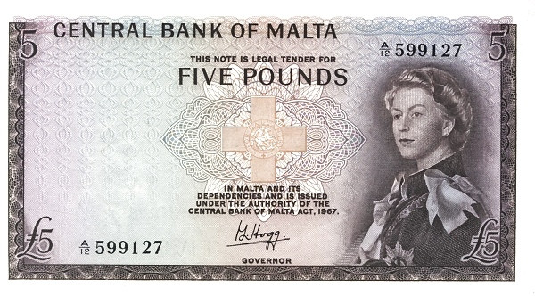 MALTA 5 Pounds 1967 Pick 30 collectible banknote
